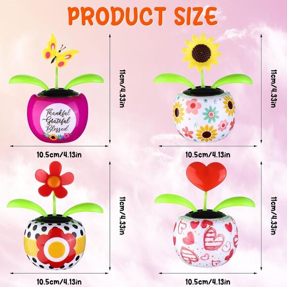 4 Solar Dancing Butterfly Toy Solar Powered Dancing Sun Flower in Colorful Pots - Picture 3 of 7